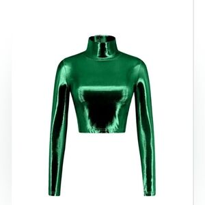 SHEIN Shimmering Emerald Long Sleeve Crop Top